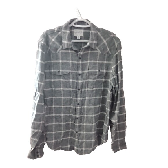 Lucky Brand Shirt Mens Medium Gray Plaid Saturday Stretch Snap Flannel - Picture 1 of 11